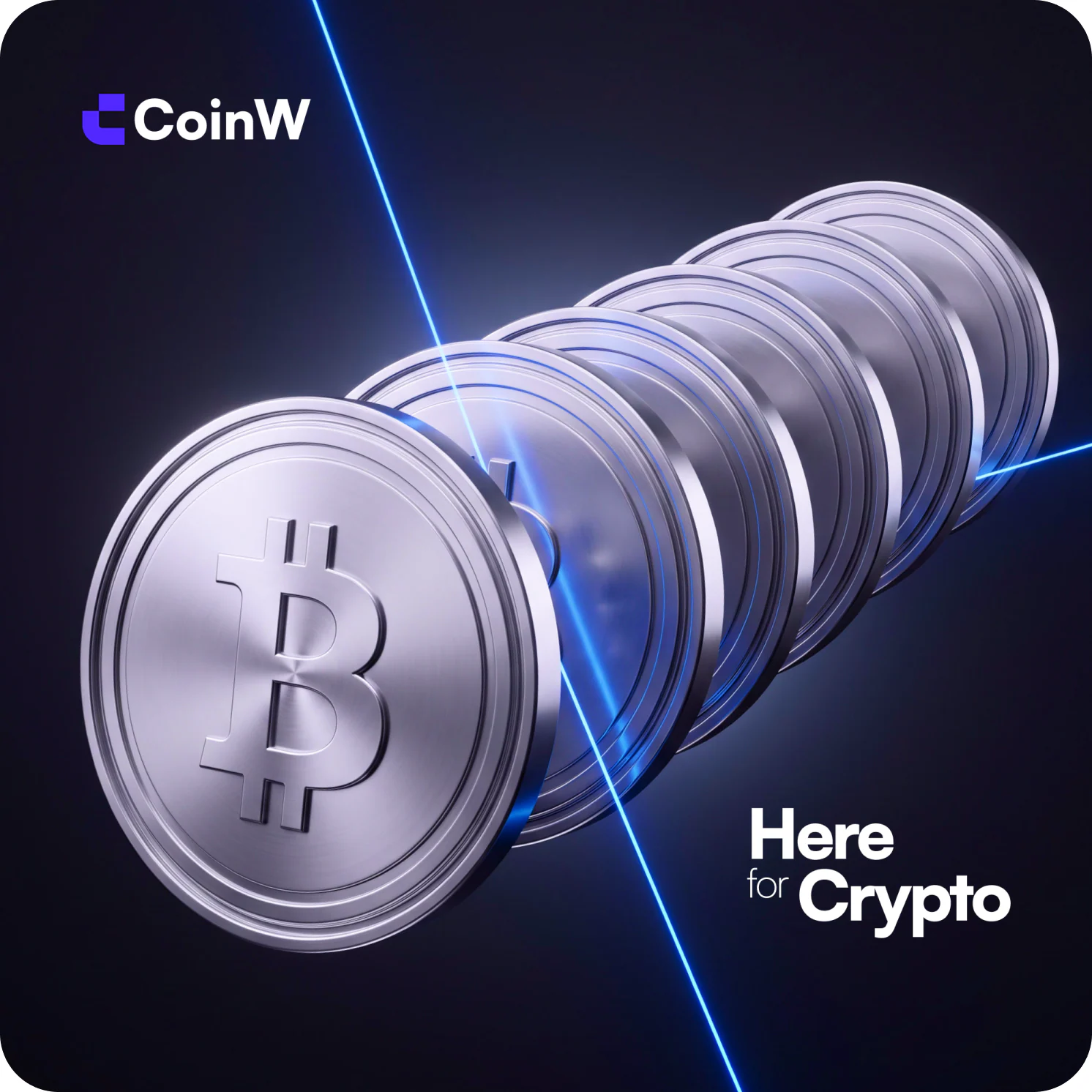 CoinW campaign visual: stacked coins with More for Crypto typography