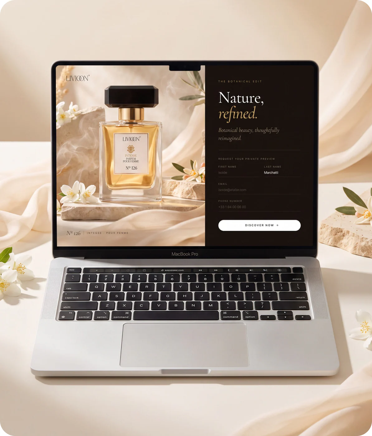 Livioon landing page on a MacBook mockup