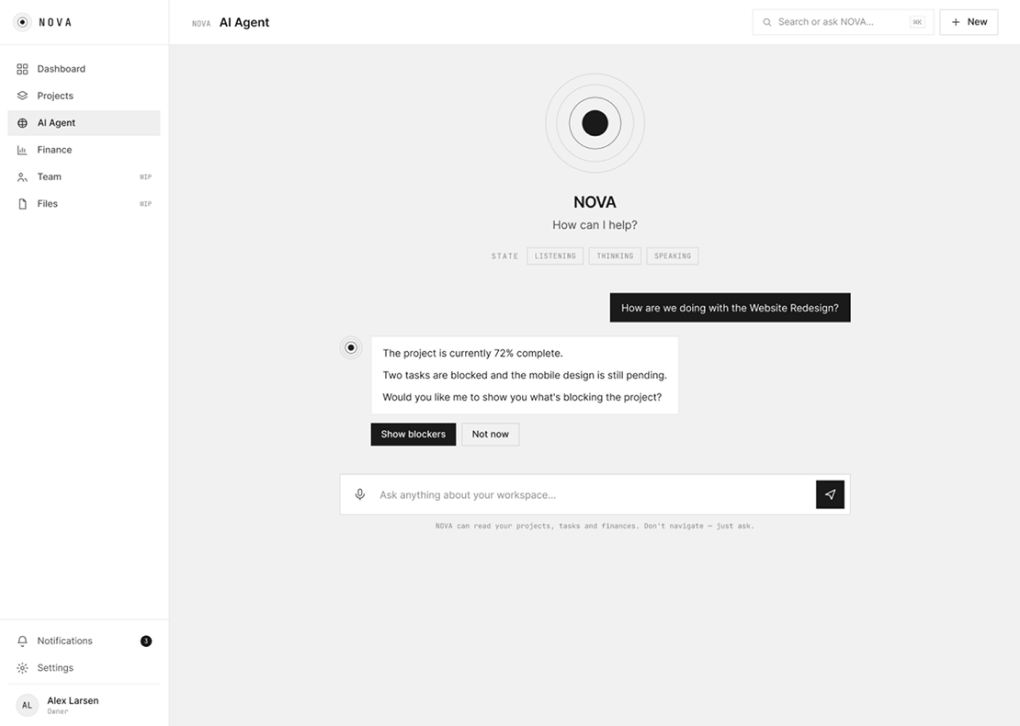 Nova AI Agent wireframe